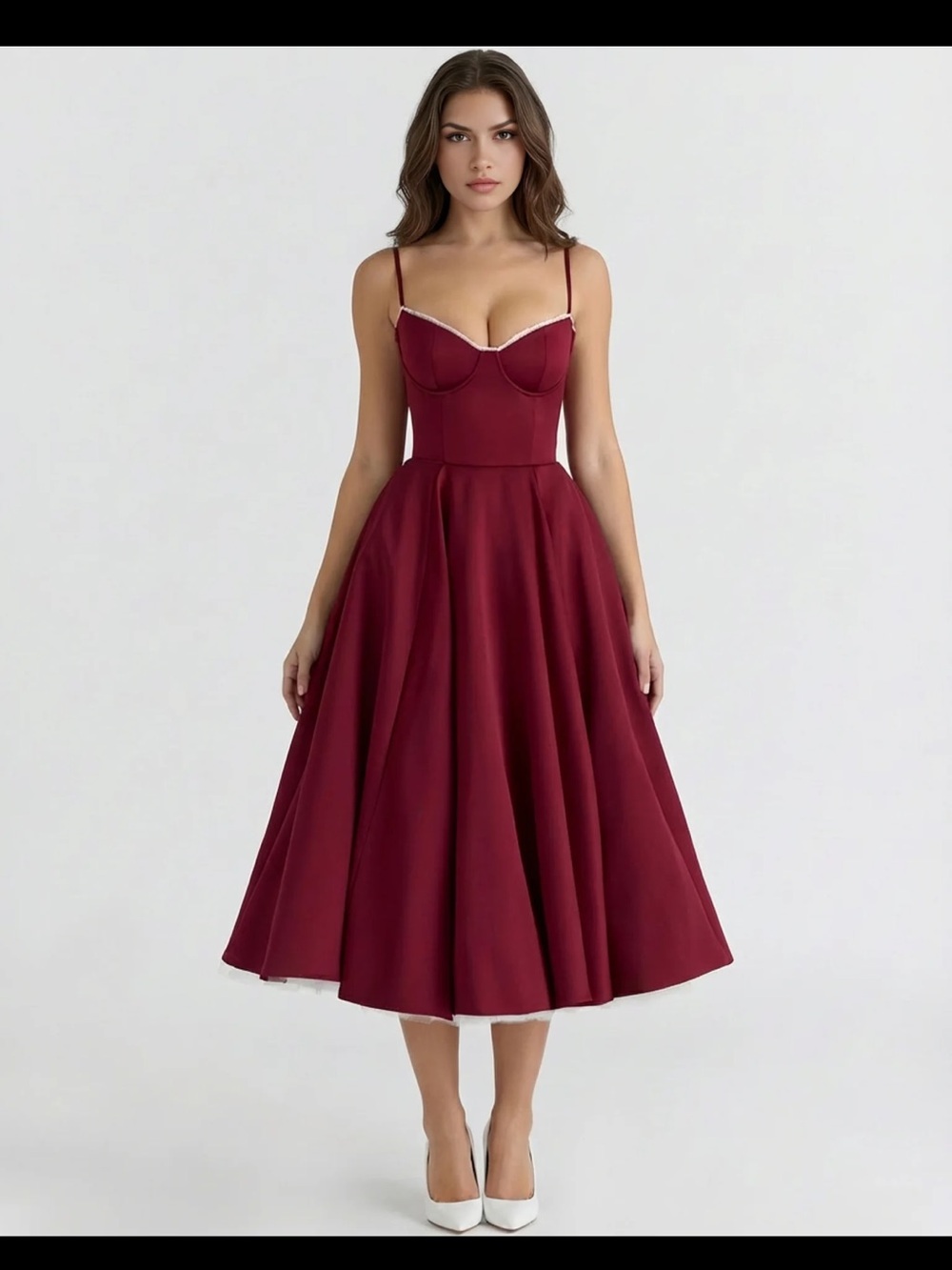 Classic Spaghetti-Strap Midi Dress in Deep Burgundy
